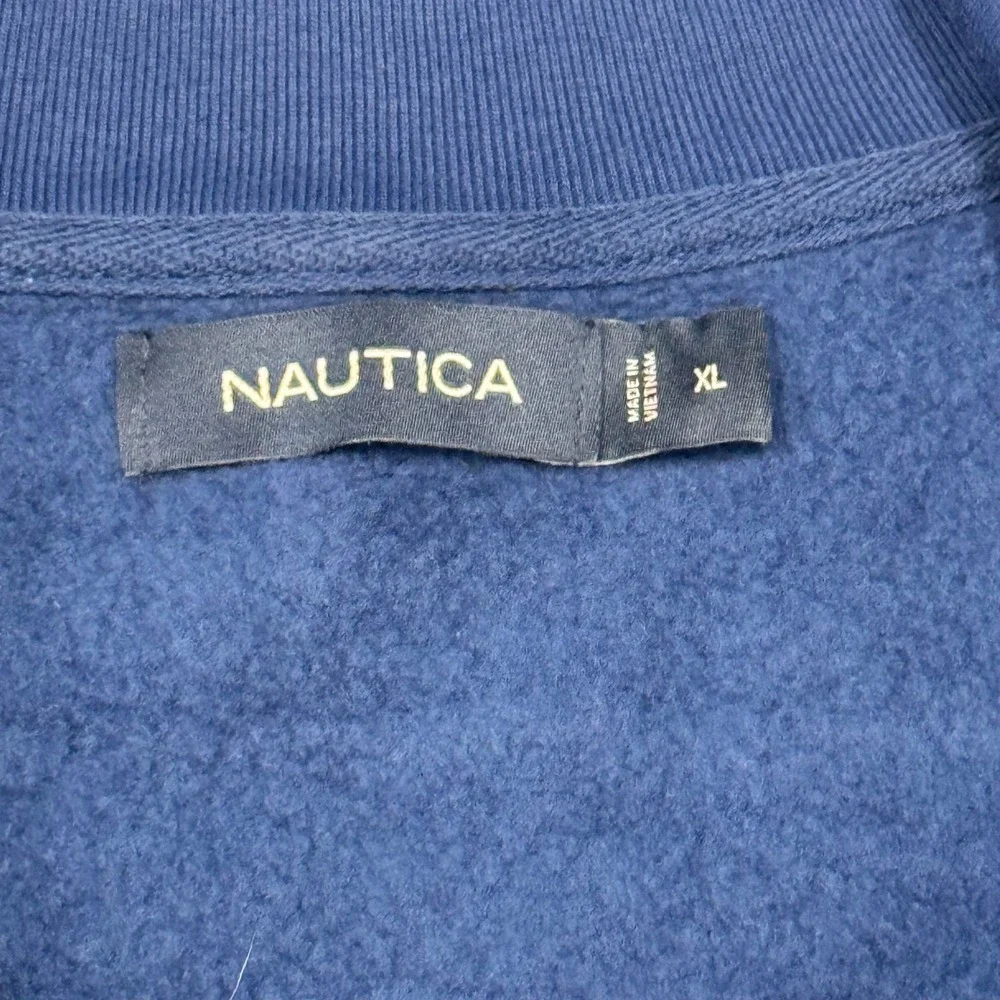 Nautica Quarter Zip Pullover Mens XL Navy Blue Excellent‎ Fleece Mock Neck Logo
